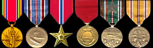 WWII Victory; American Theater; Bronze Star; good Conduct; European African Middle Eastern Theater w/bronze battle star; Asiatic Pacific Theater
