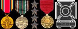 WWII Victory; European-African-Middle Eastern Theater w/4 Bronze Battle Stars; Good Conduct, Sharpshooter Medal/Rifle