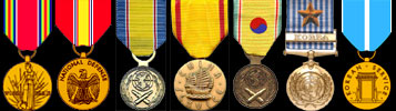 WWII Victory; National Defense; Korean War Service; China Service; Korean Defense Service; United Nations Service Medal/Korea w/Star; Korean Service