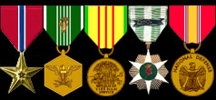 Bronze Star, Army Commendation Medal w/1st OLC and V (valor) device, Vietnam Service Medal, Vietnam Campaign Medal, National Defense Service Medal
